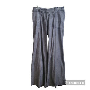 Women Wide Leg Dress Pants Size 6 Herringbone 98% Cotton Flowey Palazzo Business